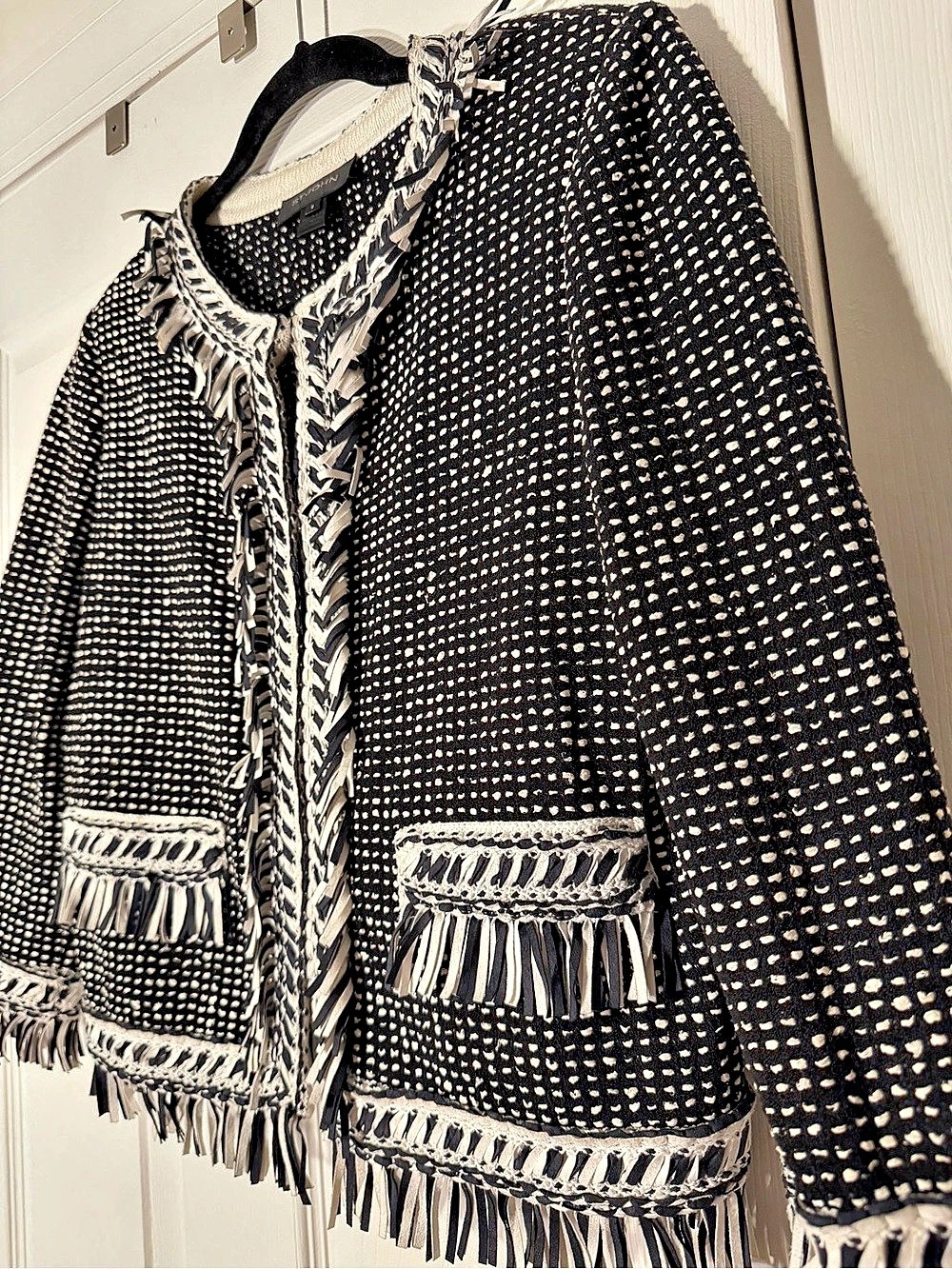 St. John Black & White Fringe Jacket Like New